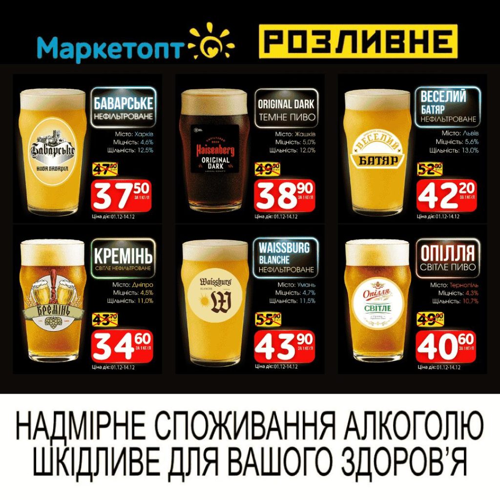 акції маркетопт розливне пиво з 01.12 по 14.12.25