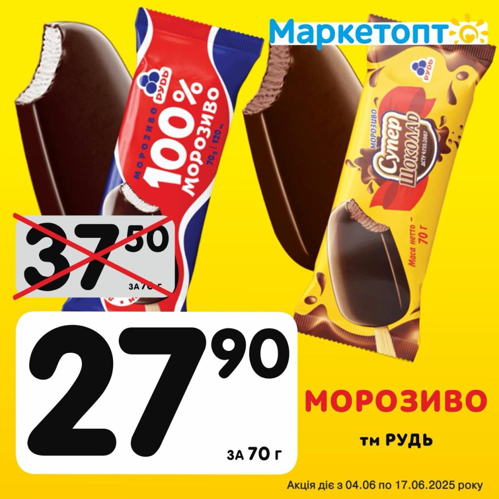 Морозиво ТМ Рудь - Ексклюзивні акції Маркетопт для підписників Телеграм з 04.06 по 17.06.25