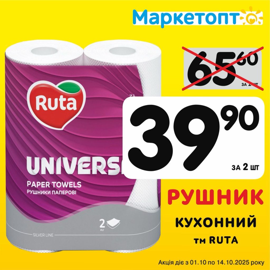 Рушник Кухонний ТМ Ruta - Ексклюзивні акції в Маркетопт з 01.10 по 14.10.25